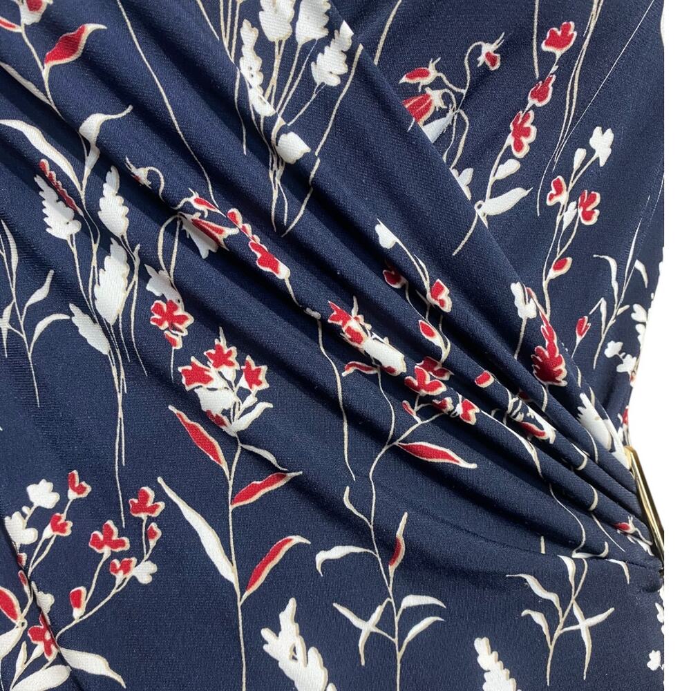 Charter Club navy blue floral wrap style 3/4 sleeve blouse - Medium Petite - Picture 3 of 8